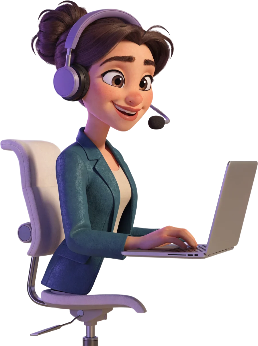 A receptionist with a headset, on the call line
